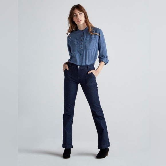 Lucky Brand Edie Striped Popover Top Blue White Pinstripe Size M NWT - Picture 4 of 14